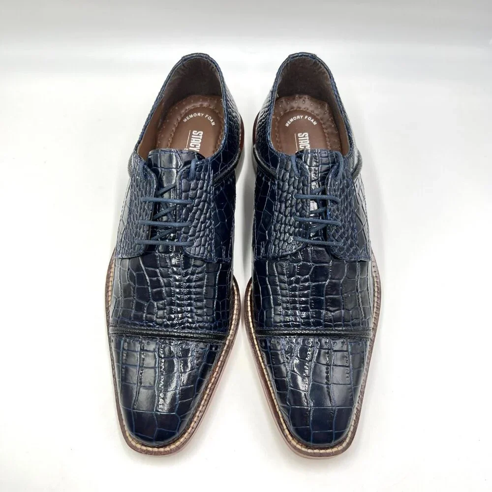 Stacy Adams Mens‎ Raimondo Blue Leather Croc Cap Toe Oxfords Dress Shoes
